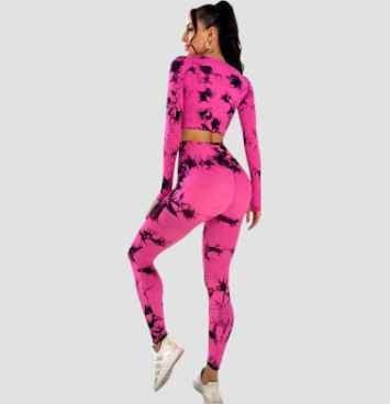 Roupas Push up Body High Waist Yoga Suit Sports Long Sleeves Yoga Gym Fitness Sets Femininas Tie Dye Custom Logo Seamless Women