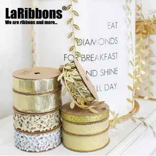Laribbons Golden Ribbon Leaves Vine Garlands Ribbon Sew On Bridal Lace Trim Wedding Party Baking Cake Box Decorative Ribbon