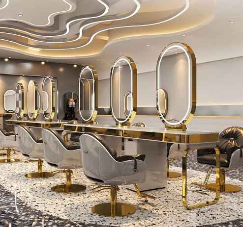 Yoocell 2022 new arrival silver frame hair station mirror salon equipment fancy salon mirror led station with wireless charger
