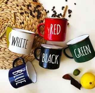 CHL custom logo print metal steel enamel mug, white sublimation enamel camping cup, wholesale enamel tin metal coffee mug