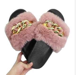 OEM Winter Women House Fur Slip on Flats Female fur slippers