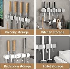 Row of mops clamp bracket punch-free wall hanging bathroom mop storage rack Strong fixed clip broom clip