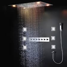 Bathroom Ceiling Black Shower Set 600*800mm Large Multi Function Shower Head System Thermostatic Mixer Waterfall Jets Led Light