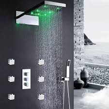 22 inch Large LED Shower Head Modern Rainfall Waterfall Functions Thermostatic Faucet Bathroom Shower System