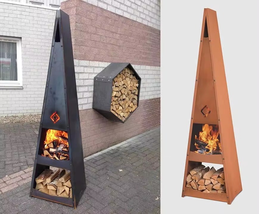 160cm High Outdoor Fireplace Corten Steel Round Fire Pit Chiminea