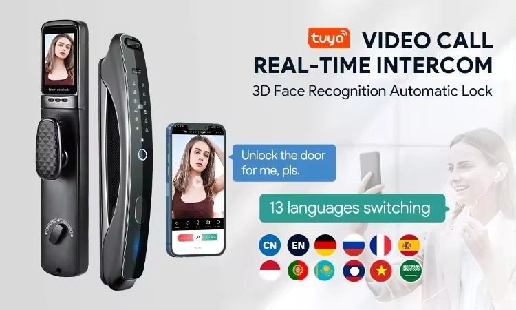 Tediton Tuya IP64 Video Intercom Real Time Smart Life Vertical Face Lock Face Recognition Key Lock
