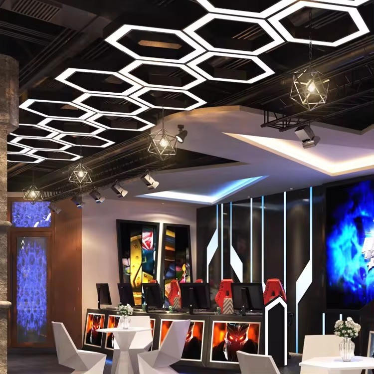 Modern Led Hanging Pendant Lamps Home Decoration Aluminum Housing Chandelier Suspended LED Linear Light Hexagon pendant light