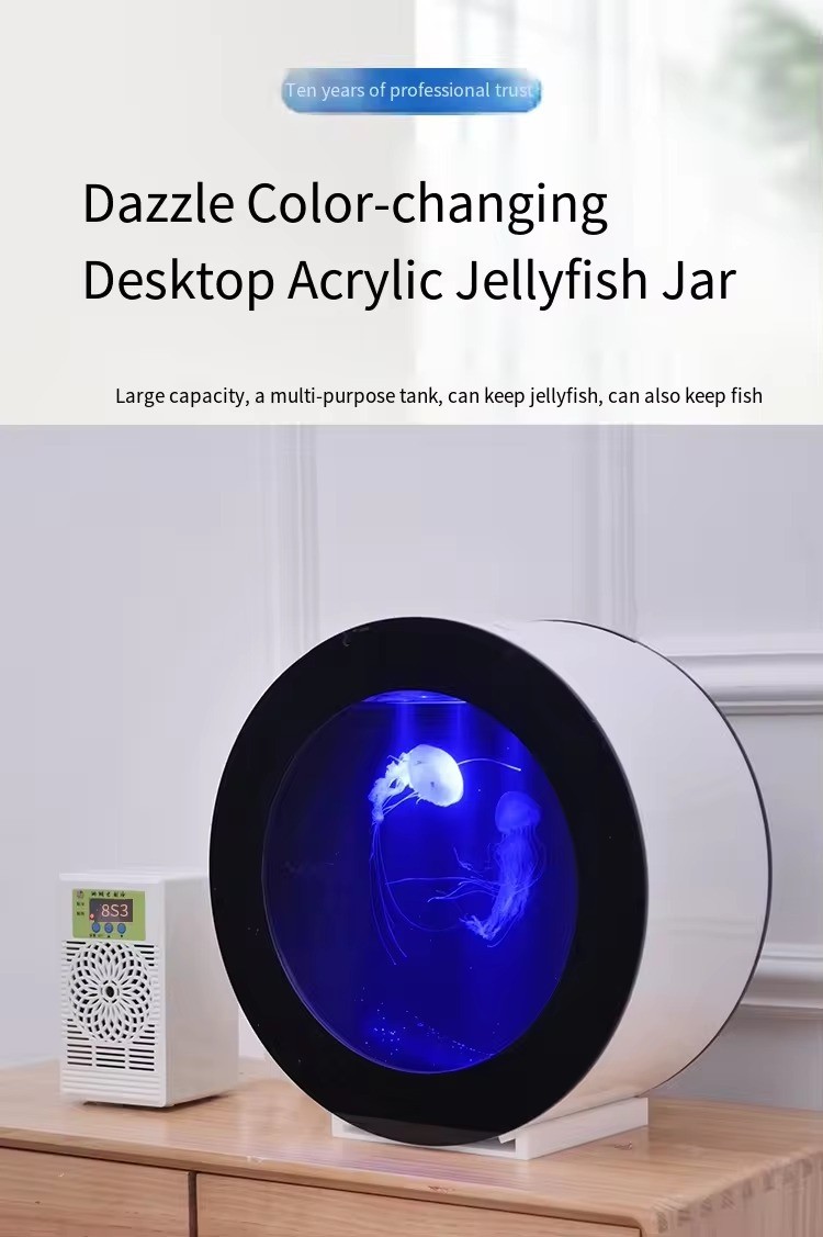 Desktop White and Black Acrylic Jellyfish Tank 8L/18L/50L Small Aquarium Household Gift Round Aquarium Creative Fish Tank Aquari