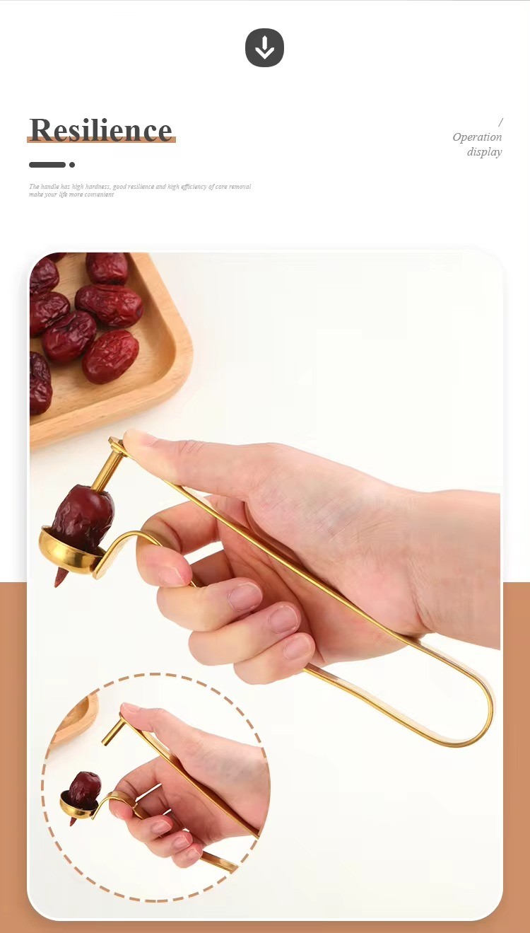Kitchen Manual Pressure Pitter Stainless Steel Red Date and Cherry Remover Seed Corer Tool