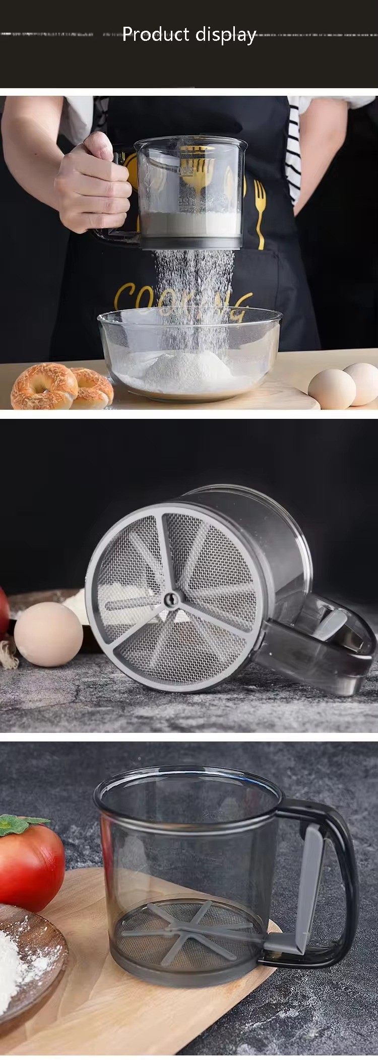 Multifunctional Hand Press Design Baking Single Layer Sieve Flour Sifter Strainer Fine mesh Sifter Cup for Kitchen