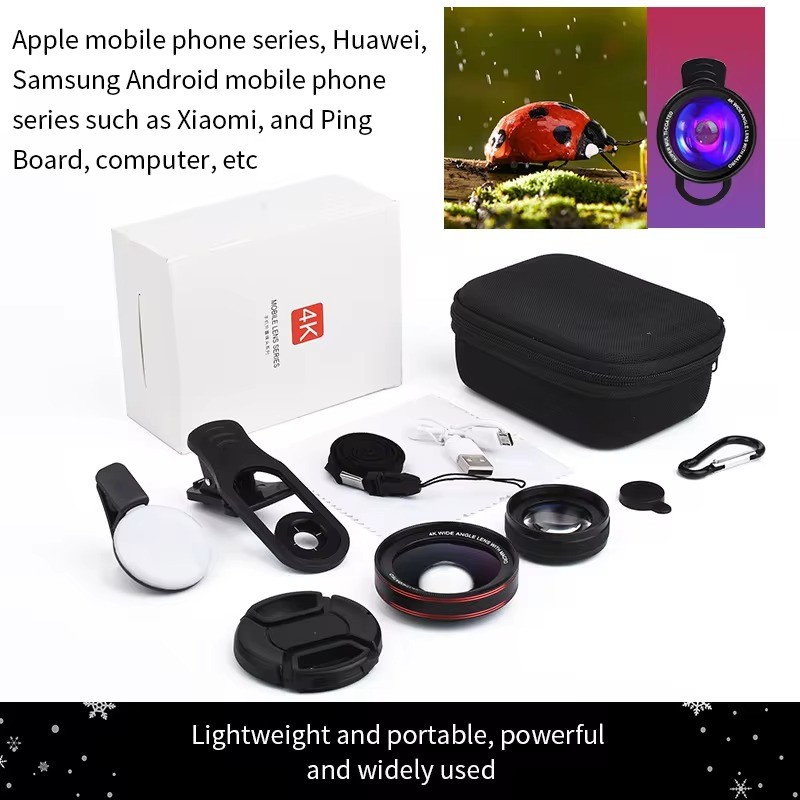 New Factory Direct Sale Wide Angle Macro Mobile Phone Lens With Fill light kit 3 in 1 lens