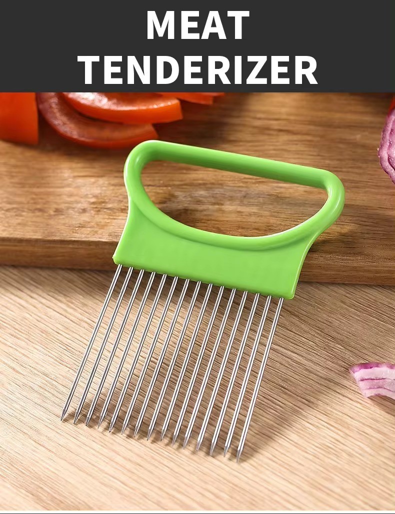 Kitchen Tools Gadgets 2024 Stainless Steel innovation Plastic Easy Cut Vegetable Slicer Cutter Meat Needle Onion Holder Fork