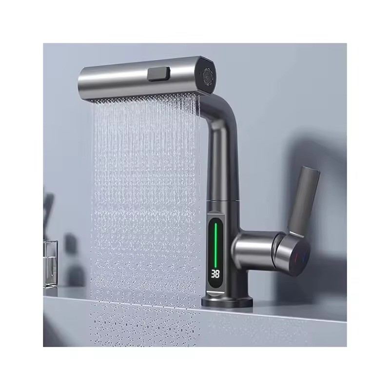 Smart Rainfall 360 Degree Rotating Kitchen Faucet Pull Out Kitchen Faucet Tap with Temperature Digital Display