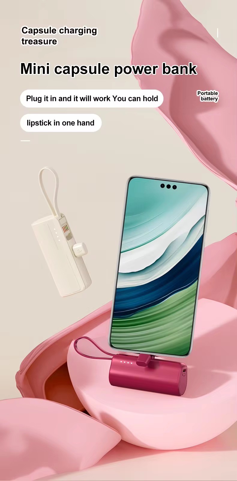 Arrivals 10000mAh Capsules Power Bank Trending Products 2024 New Power Bank for phone OEM 10W 5000 mAh Power Bank