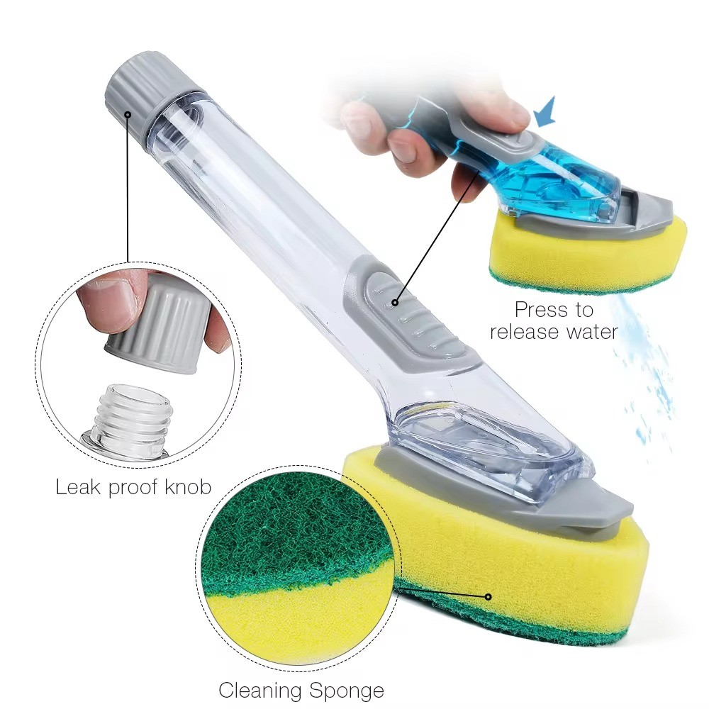 Masthome Replaceable Kitchen Dishwashing Sponge Cleaning Brush Plastic Scrub Dish Brush With Soap Dispenser