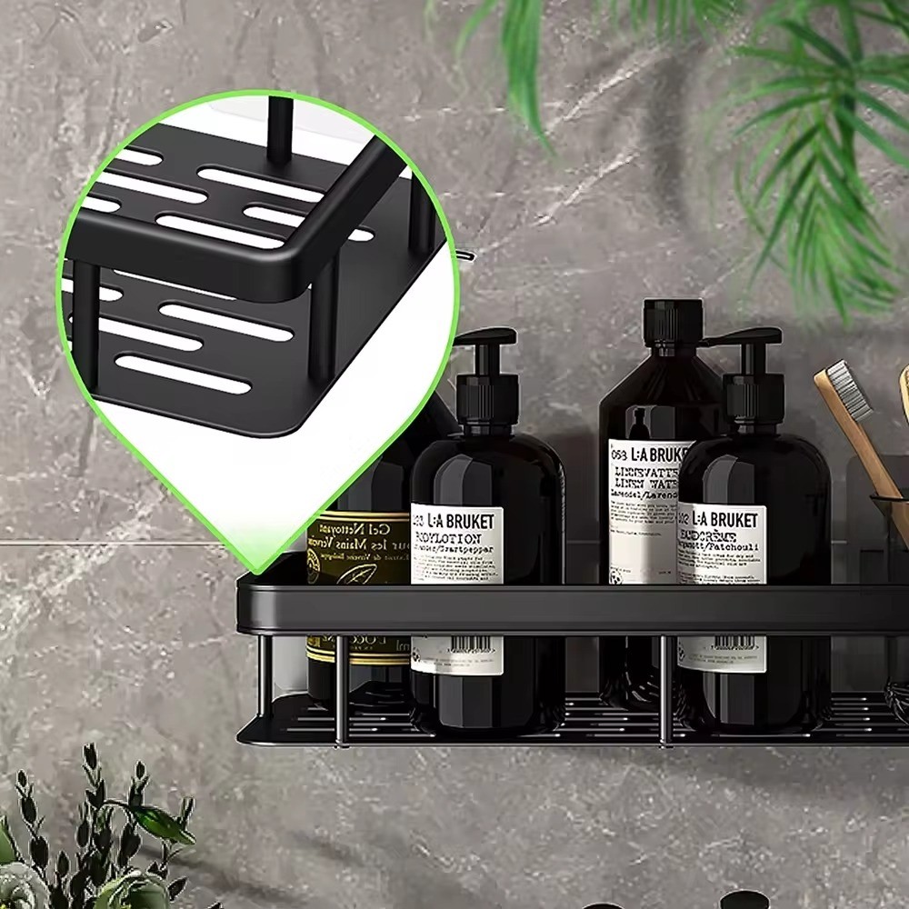 Bathroom Double Shelves Wall Mounted Self Adhesive Kitchen Corner Racks Shower Caddy Corner Storage Shelf