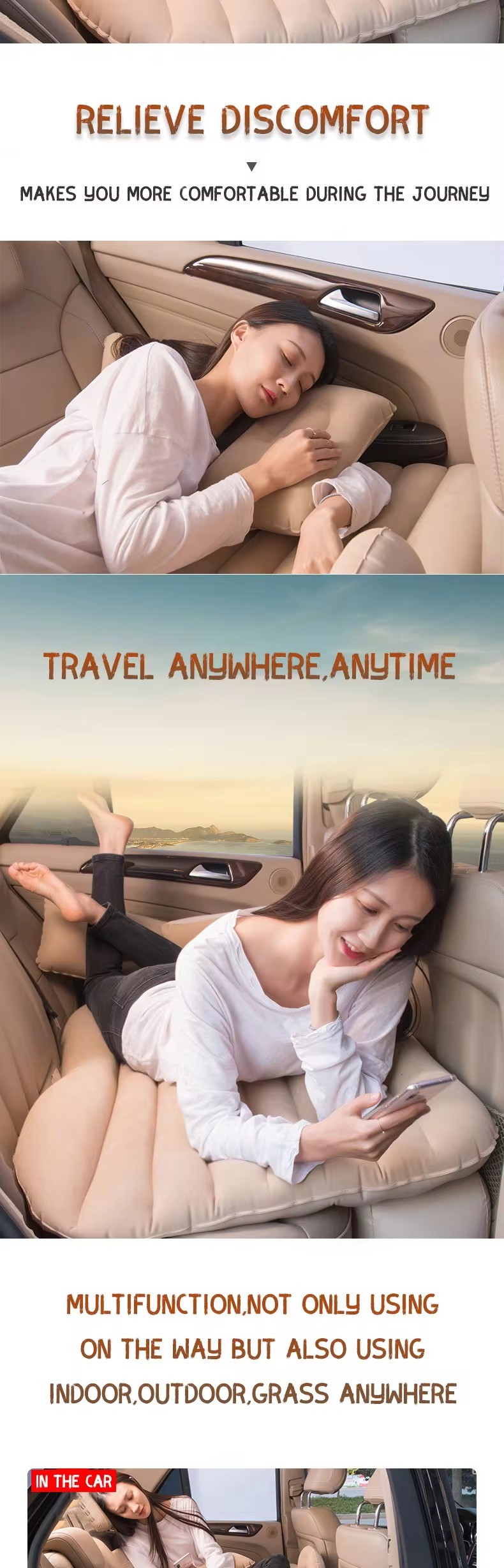 New hot sell car travel inflatable mattress air bed PVC flocking inflatable mattress car air bed