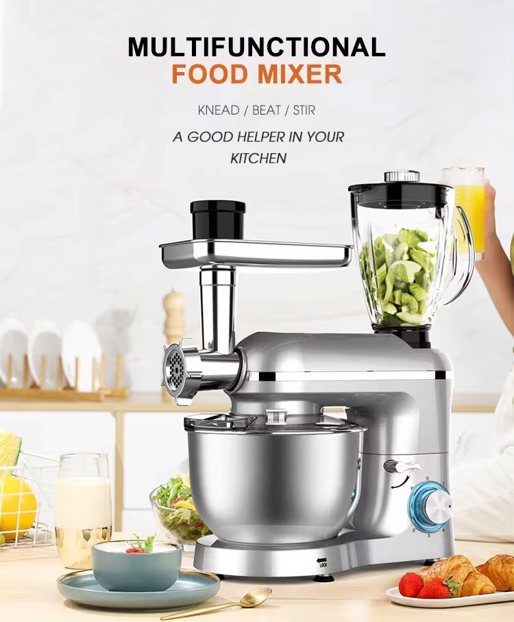 5-in-1Multifunctional Kitchen Appliances, 1500W 4.5L Stainless Steel Bowl With Blender And Meat Grinder Stand Mixer/