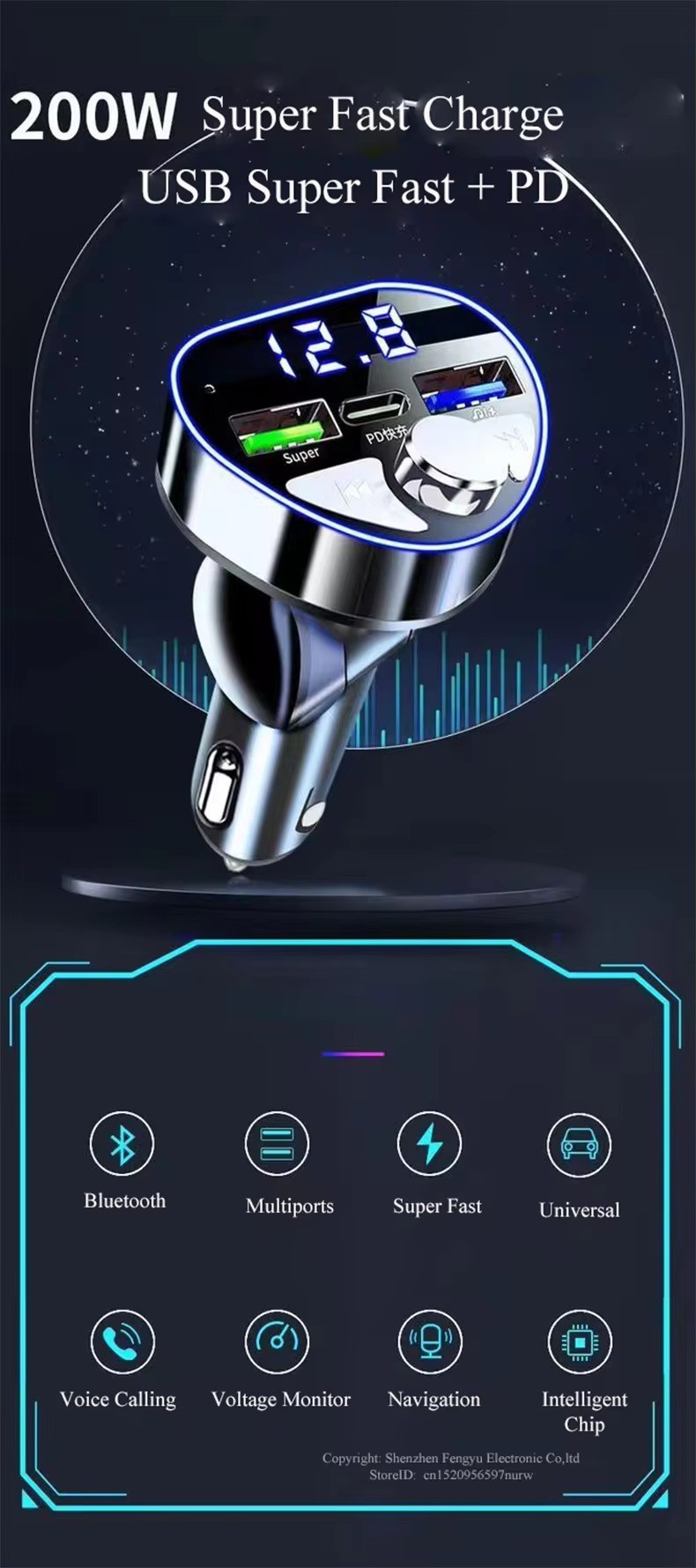 New Trend Products USB Car Charger Bluetooths 5.5 PD Type C with MP3 Player Dropshipping Super Fast Car Charging Adapter