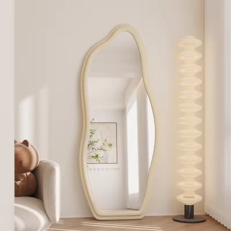 Factory custom home decor irregular wavy standing mirror aesthetic large mirror bathroom decorative wavy make up wall miroir