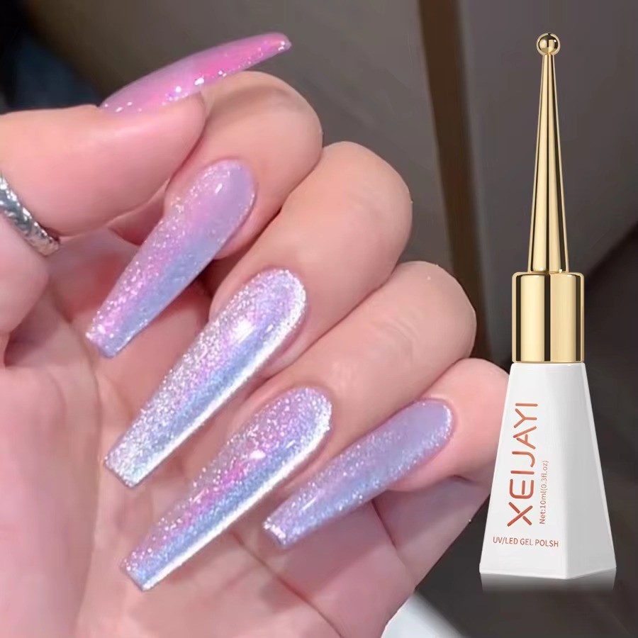 Super Shinny Purple Cat Eye Glue Nails Polish 10MLMatte Polish Base Coat Soak Off Manicure DIY UV Gel Varnish Nails Salon