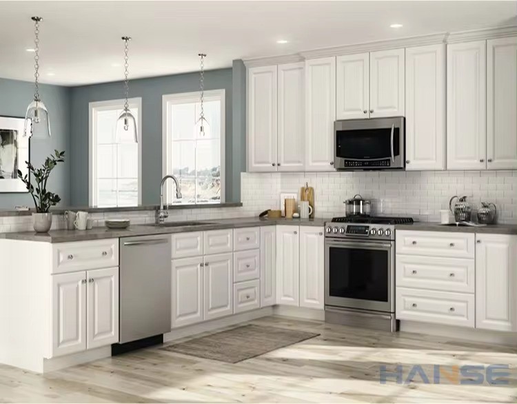 Factory solid wood shaker rta modular kitchen cabinet modern apartment all set pearl white pvc modular kitchen cabinets