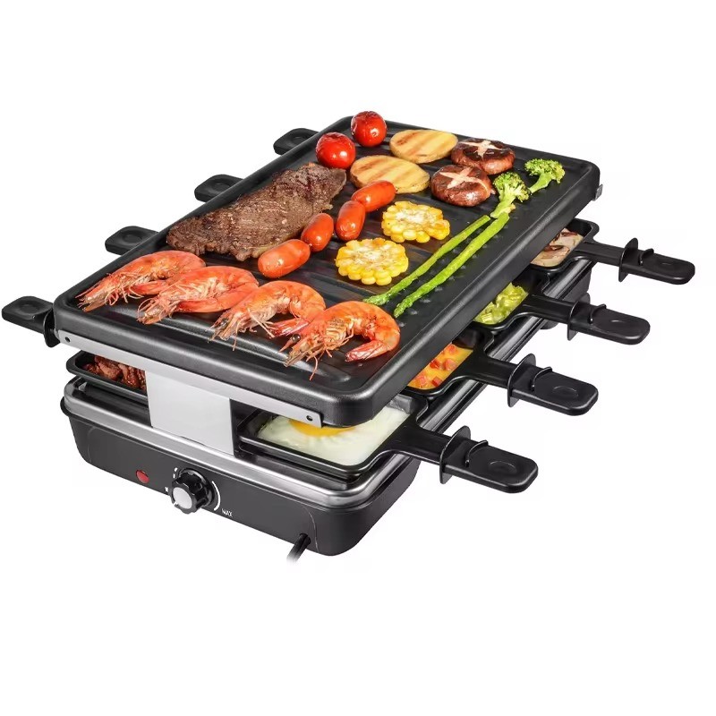 8 person Indoor party bbq grills Electric Vertical barbecue stone raclette grill Teppanyaki Grill