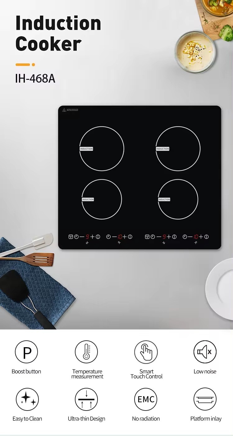 Built in 4 plate induction hob electric stove 6800W induction cooktop with 4 power boost burners