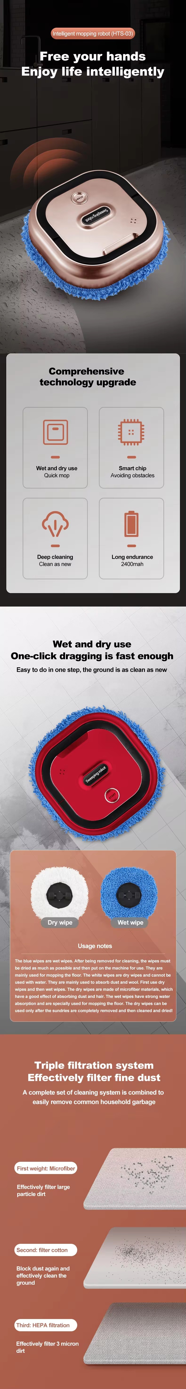 Smart automatic cleaner robot sweeping robot cleaner wet and dry household vacuum cleaner HTS-03
