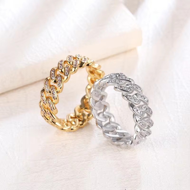 Hot Selling Product Hip Hop Gold Plated Zircon Cuban Ring for Men's Chain Diamond Fashion Jewelry Ring