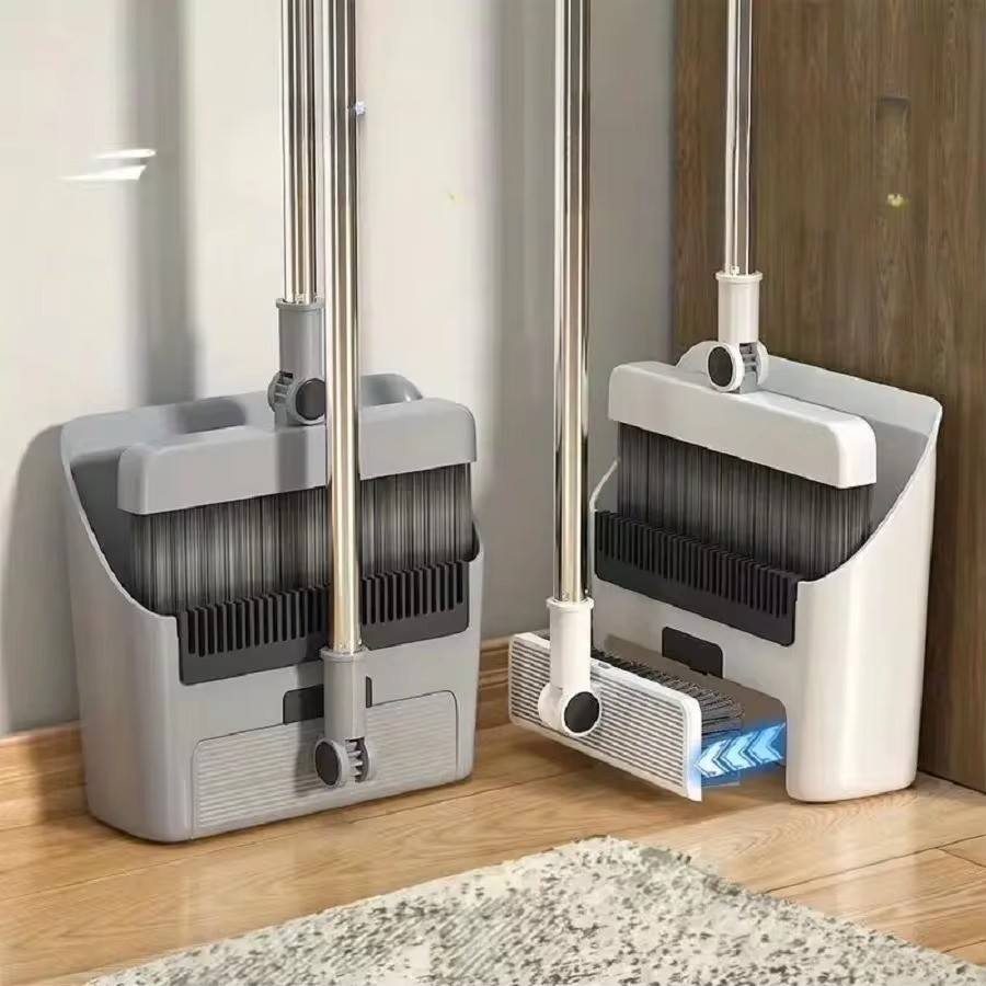Office Home Kitchen Lobby Sweep Floor Plastic Broom Stick and Dustpan Magnetic 3 in 1 with Long Handle Brush for Floor Cleaning