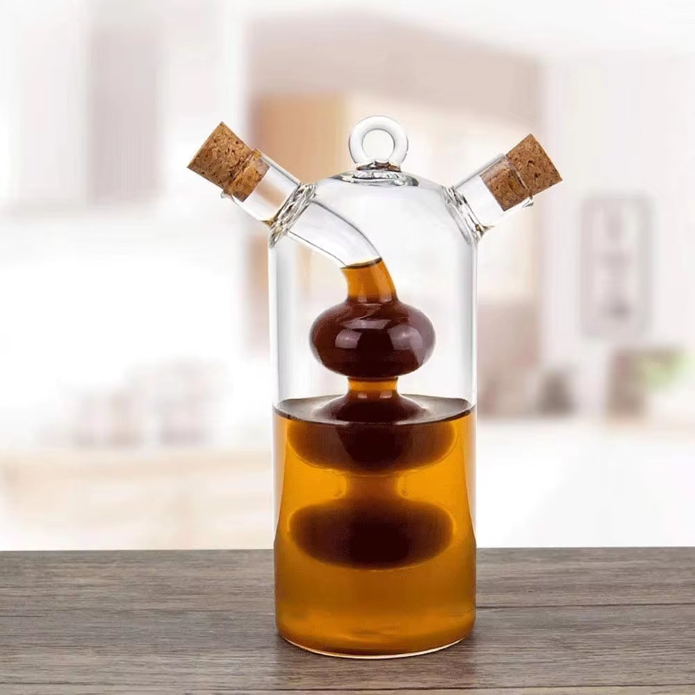 2 in 1 kitchen container separation kettle clear borosilicate glass bubble pot cruet bottle set olive oil and vinegar dispenser