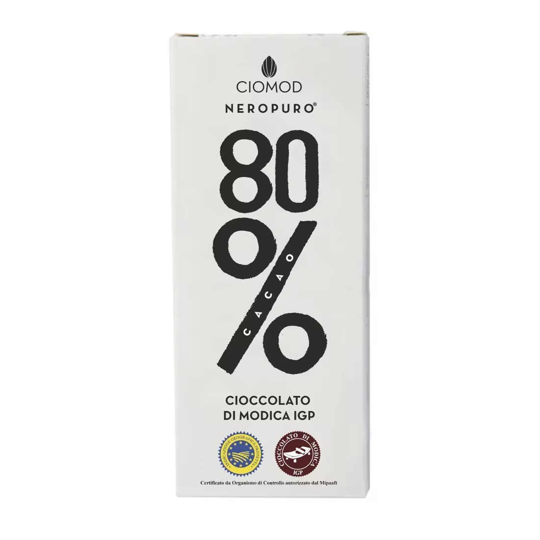 Made in Italy Minimum Cocoa 80% Gluten Free Lactos Free Vegan PGI 100g Modica Dark Chocolate Bar