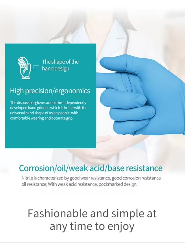 G43 CE en45 Blue Powder Free Disposable Nitrile Gloves Examination Medical Gloves for Hospital