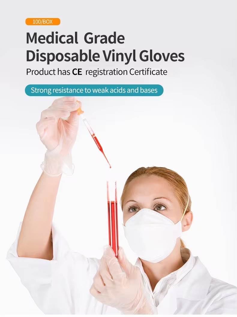 GV18 Clear Protection PVC Gloves Examination Disposable Vinyl Gloves Powder Free Transparent Medical PVC Gloves
