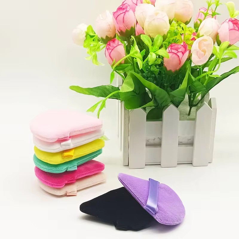 Hot sale soft cotton puff triangle cotton puff with ribbon triangle shape cotton powder puff