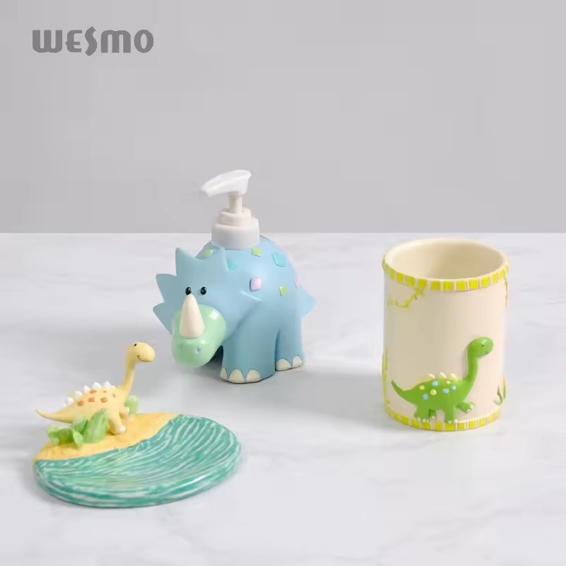 Various styles polyresin bath accessories kids baby bath tub accessories three-piece bathroom set