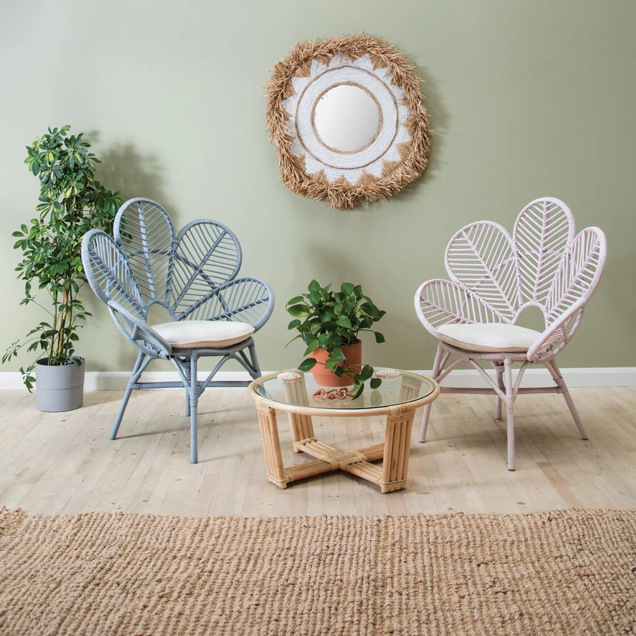 Natural flower shaped unique nordic style rattan chairs for kids and adults cheapest price ready to export