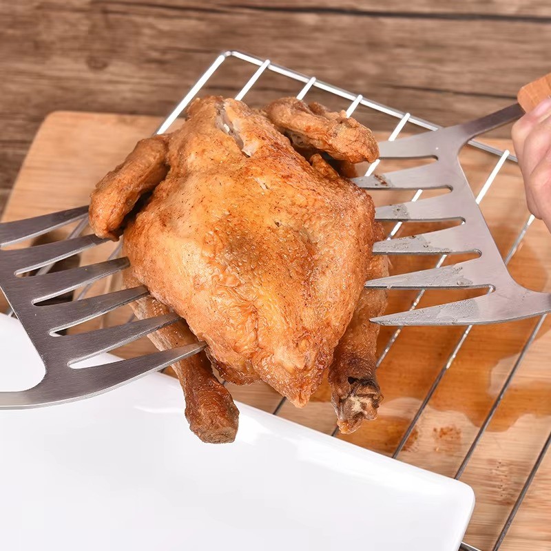 BBQ Accessories Wood Handles Stainless Steel BBQ Pork Shredder For Shredding Chicken Pork Beef BBQ Meat Shredder