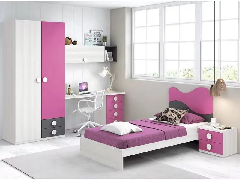 NOVA Dark Purple And Black Kid Bed Melamine Frame Panel Board Wooden Children's Room Set