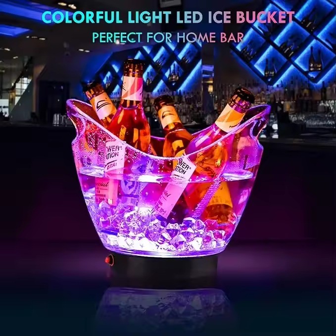 4L 5L 8L Beer Barrel Plastic Ice Bucket LED Cooler Bucket RGB Multi Colors Changing Wine Bucket for Party/Home/Bar/KTV Clubs