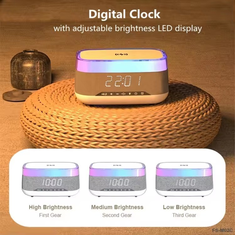 Trending Product 2024 New Arrival Smart Home Gadgets 5-in-1 Night Light Alarm Clock with Wireless Charger & Speaker