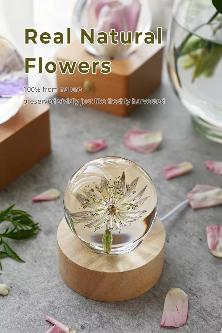 Trending Products 2024 New Arrivals Resin Crafts Natural Flower Light Novelty Gift Item For Customers
