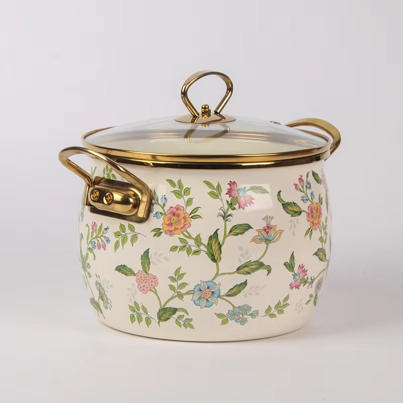 New Design 18/20/22cm Enamel Cookware Large Capacity Kitchen Cast Iron Cooking Pot Thickened Soup Pot With Steel Handle