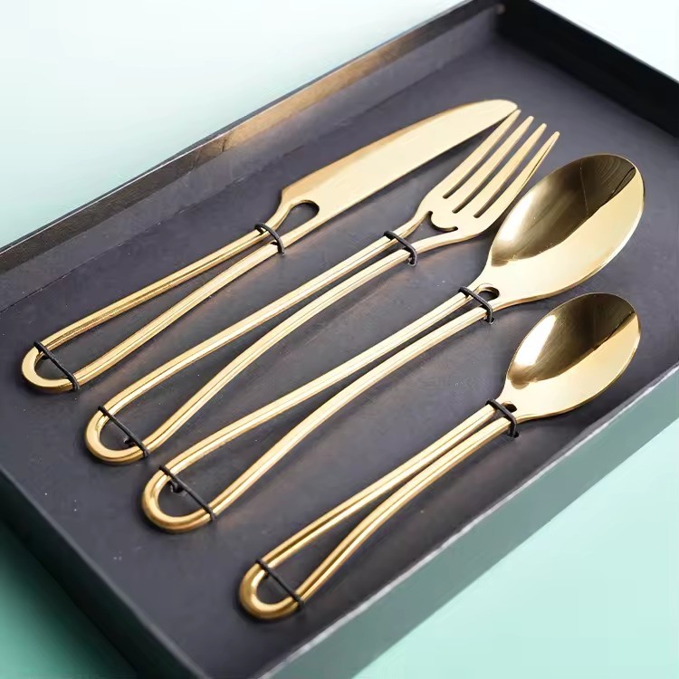 OEM Korea Style Tableware Dinnerware Sets Couverts Set Cuberteria Hollow Handle Steak Knife Dessert Spoon Dinner Cutlery Set