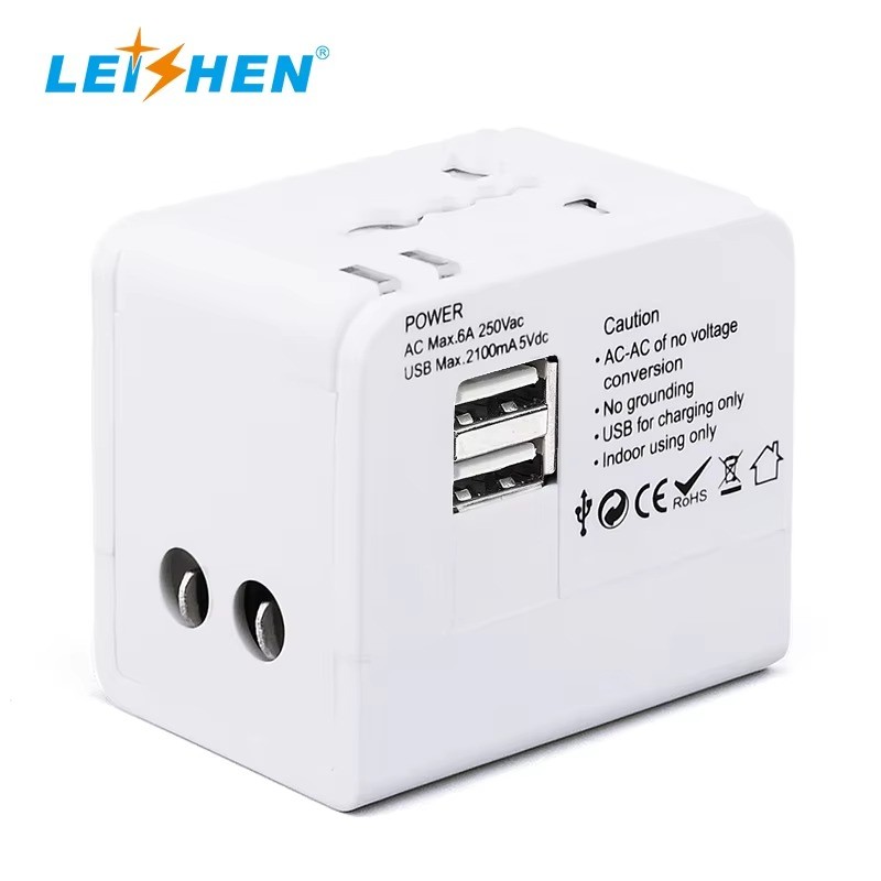 LEISHEN SP-118 travel adaptor 2 usb ports with case with LOGO oem from factory universal travel power adapter