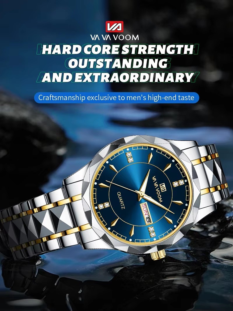 VA VA VOOM oem hot sale high quality sport watches waterproof classic stainless steel wrist business luxury quartz watch for men