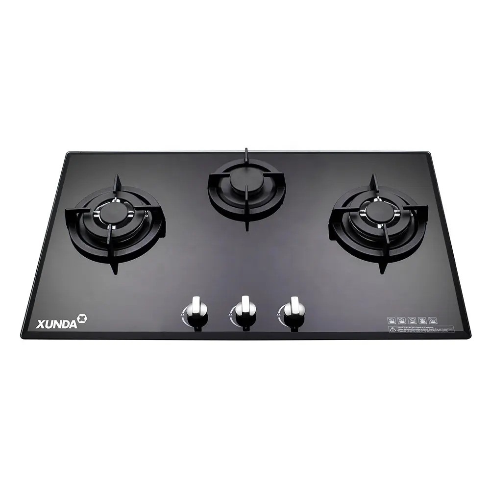 Xunda Build In Kitchen Appliance 3 Burner Glass Cooking Gas Hob Cooker Three Burner Gas Stove