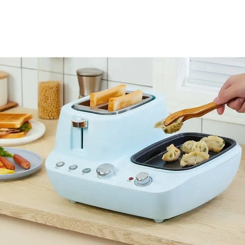2022 hot selling wholesale 3 in 1 multifunctional breakfast makers with frying pan,steam pot and toaster sandwich maker