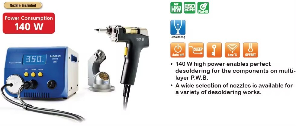 Digital High-Power Desoldering Tool FR410 HAKKO 140W Rework Station Lead Free Soldering ESD Safe RoHS Compliant FR-410 FR 410